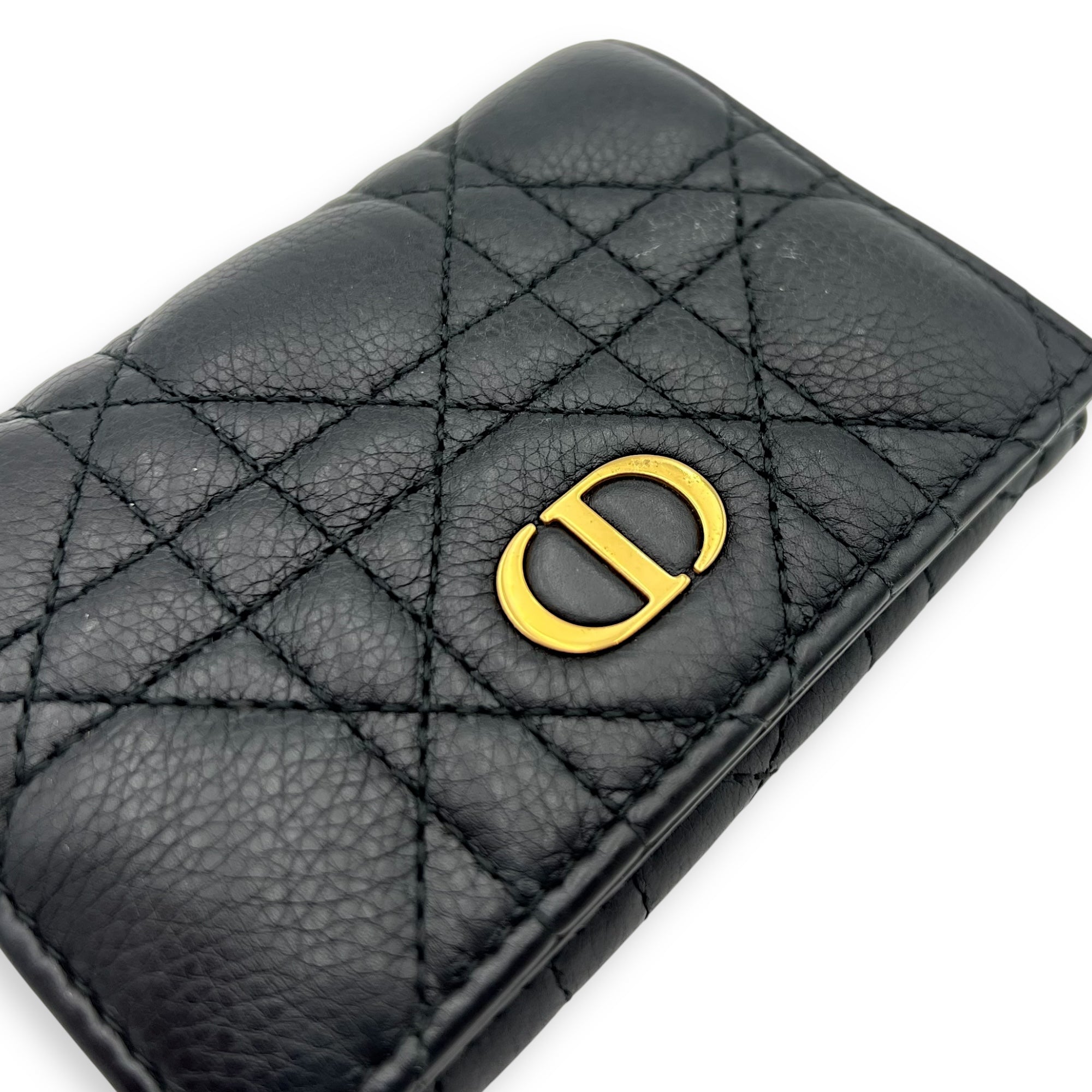Cannage Card Holder Black in Calfskin, Gold hardware - Image 9
