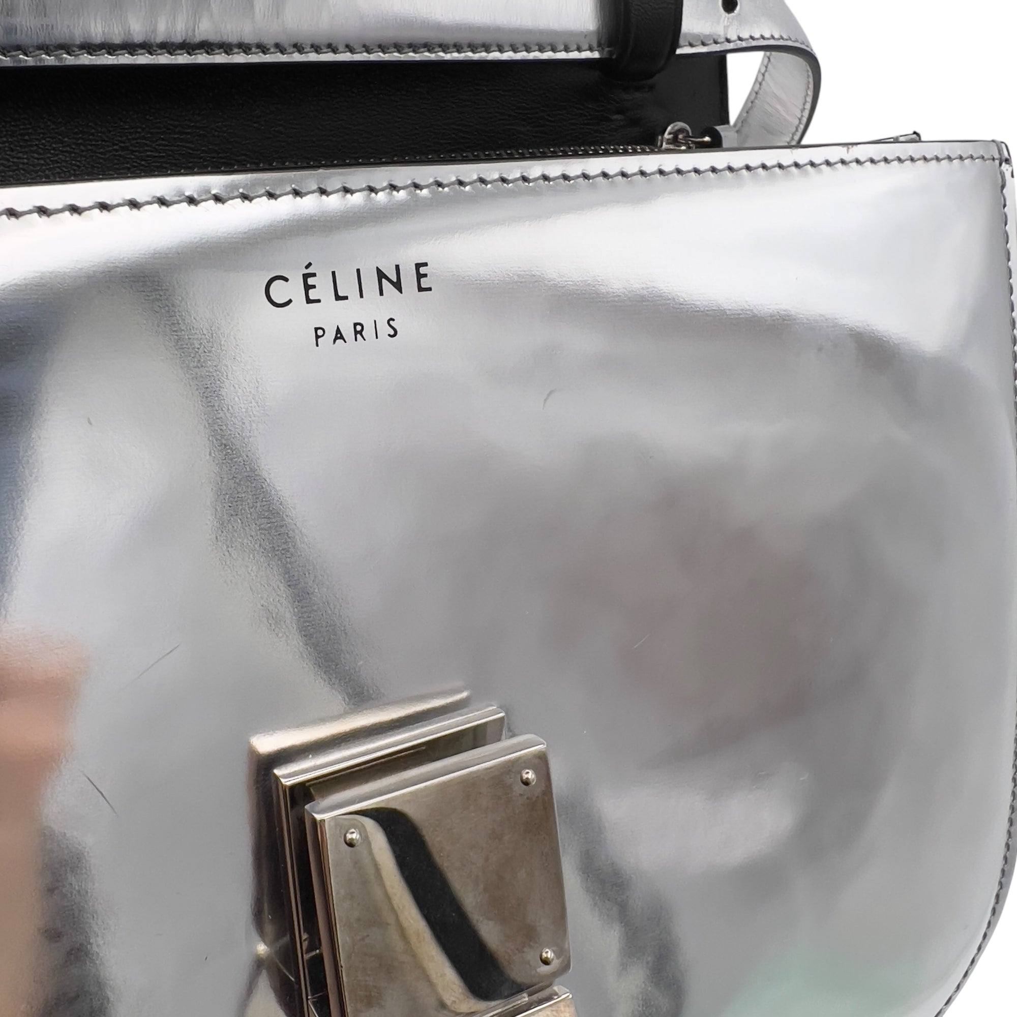 Box Medium Silver Shoulder Bag in Calfskin, Silver hardware - Image 9