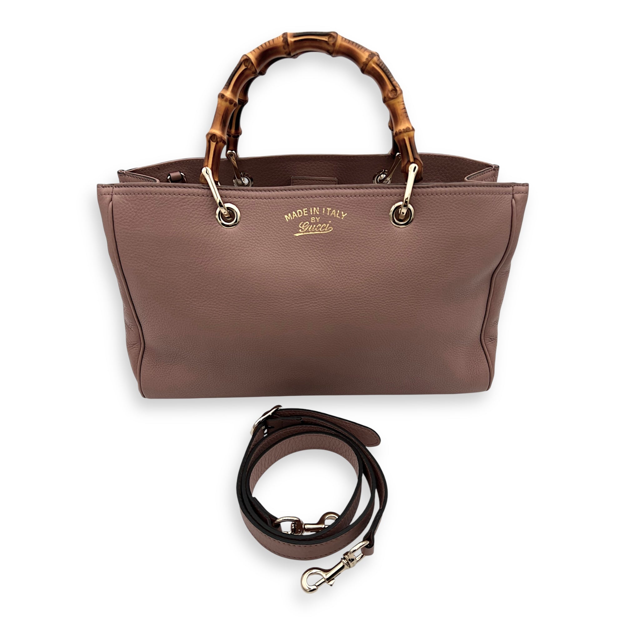 Bamboo Top Handle Bag Beige in Calfskin, Light Gold hardware - Image 10