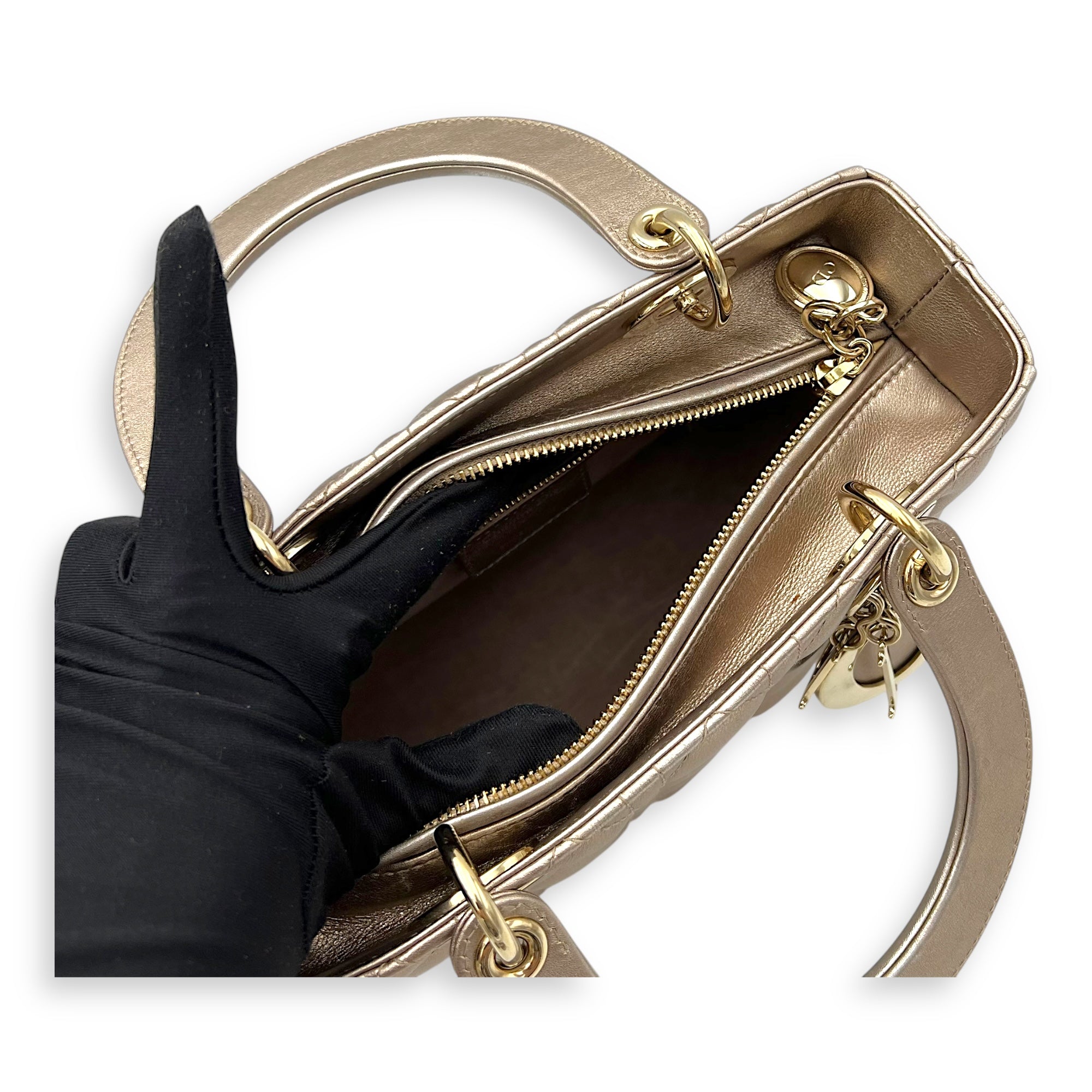Lady Dior Medium Bronze Top Handle Bag in Lambskin, Gold hardware - Image 11