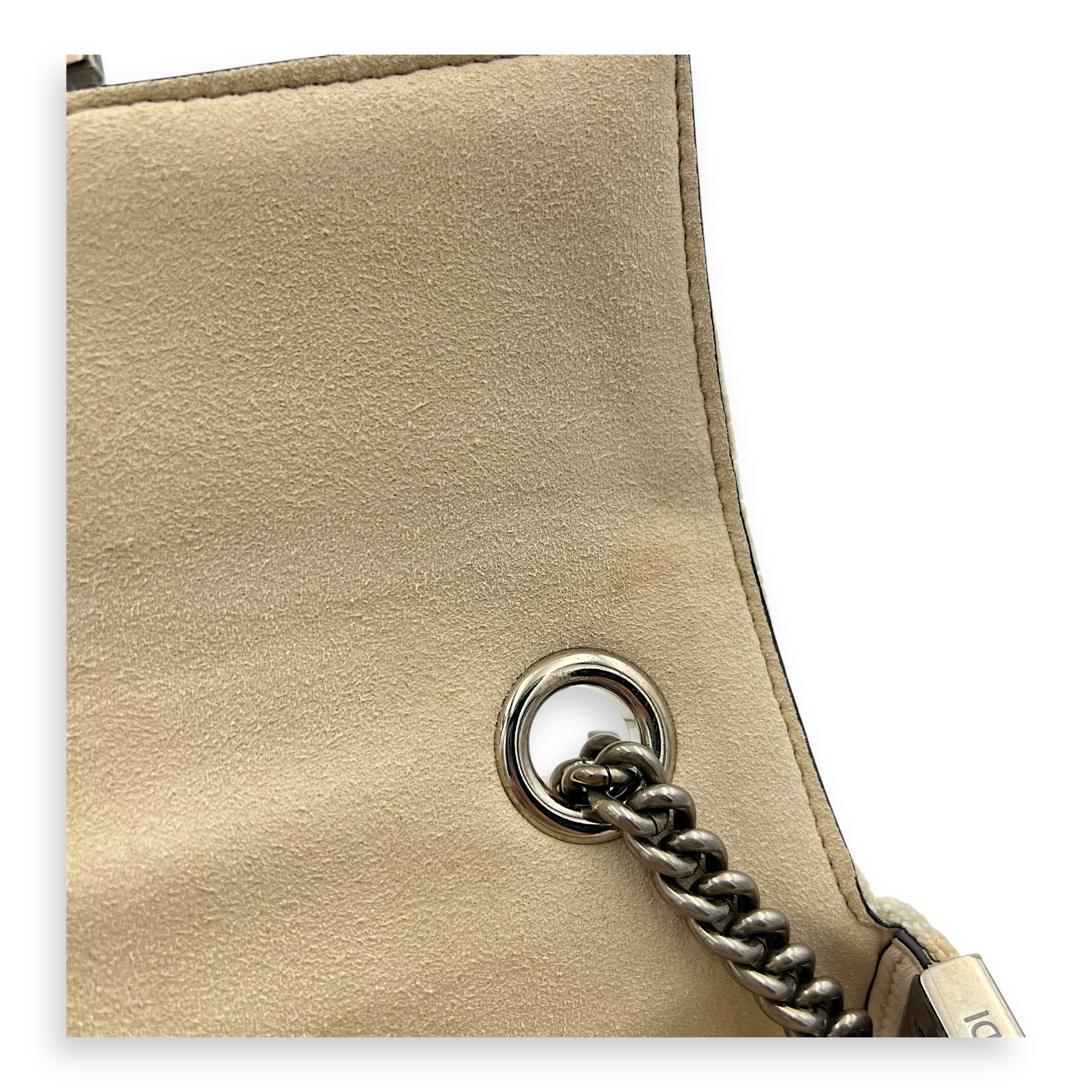Baguette Shoulder Bag Beige in Velvet, Silver hardware - Image 11