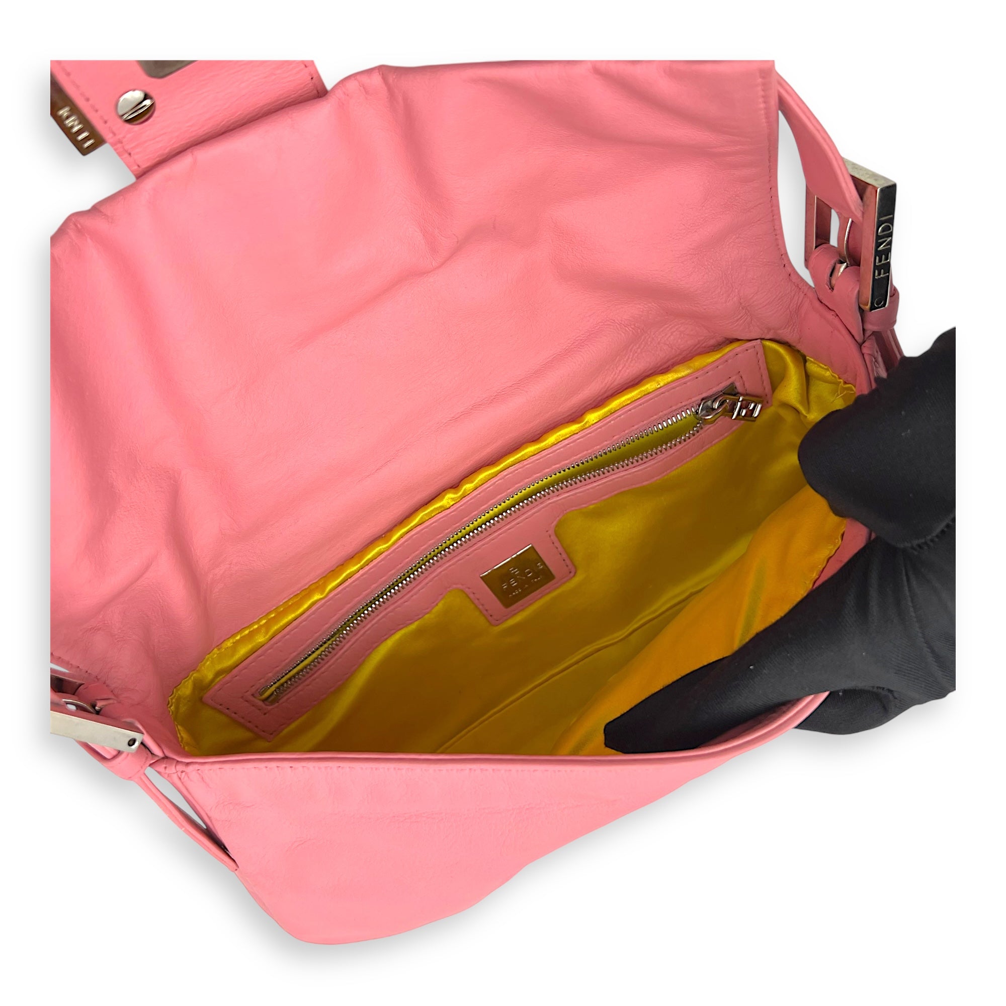 Baguette Shoulder Bag Pink in Calfskin, Silver hardware - Image 12