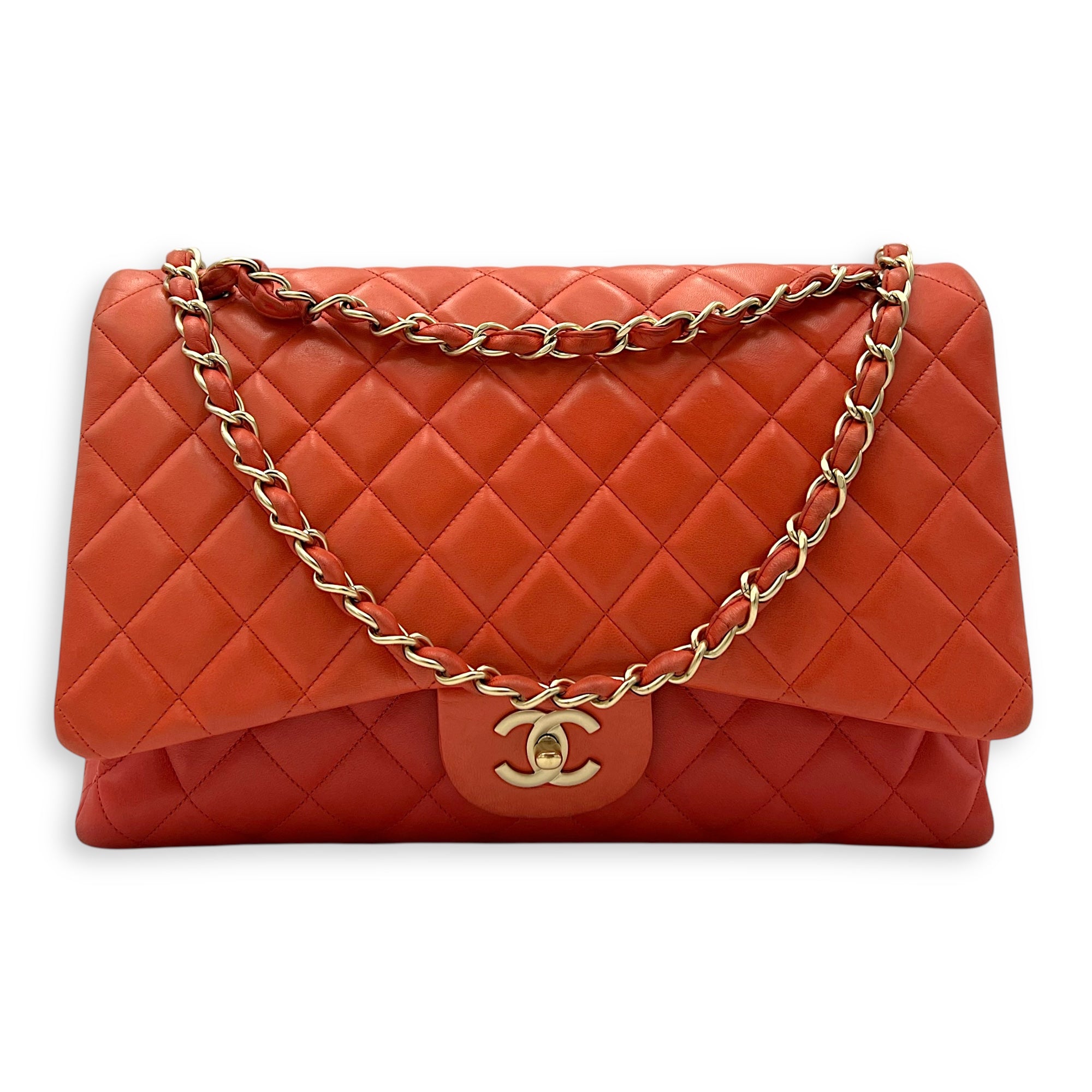 Classic Orange Shoulder Bag in Lambskin, Brushed Gold hardware - Image 12