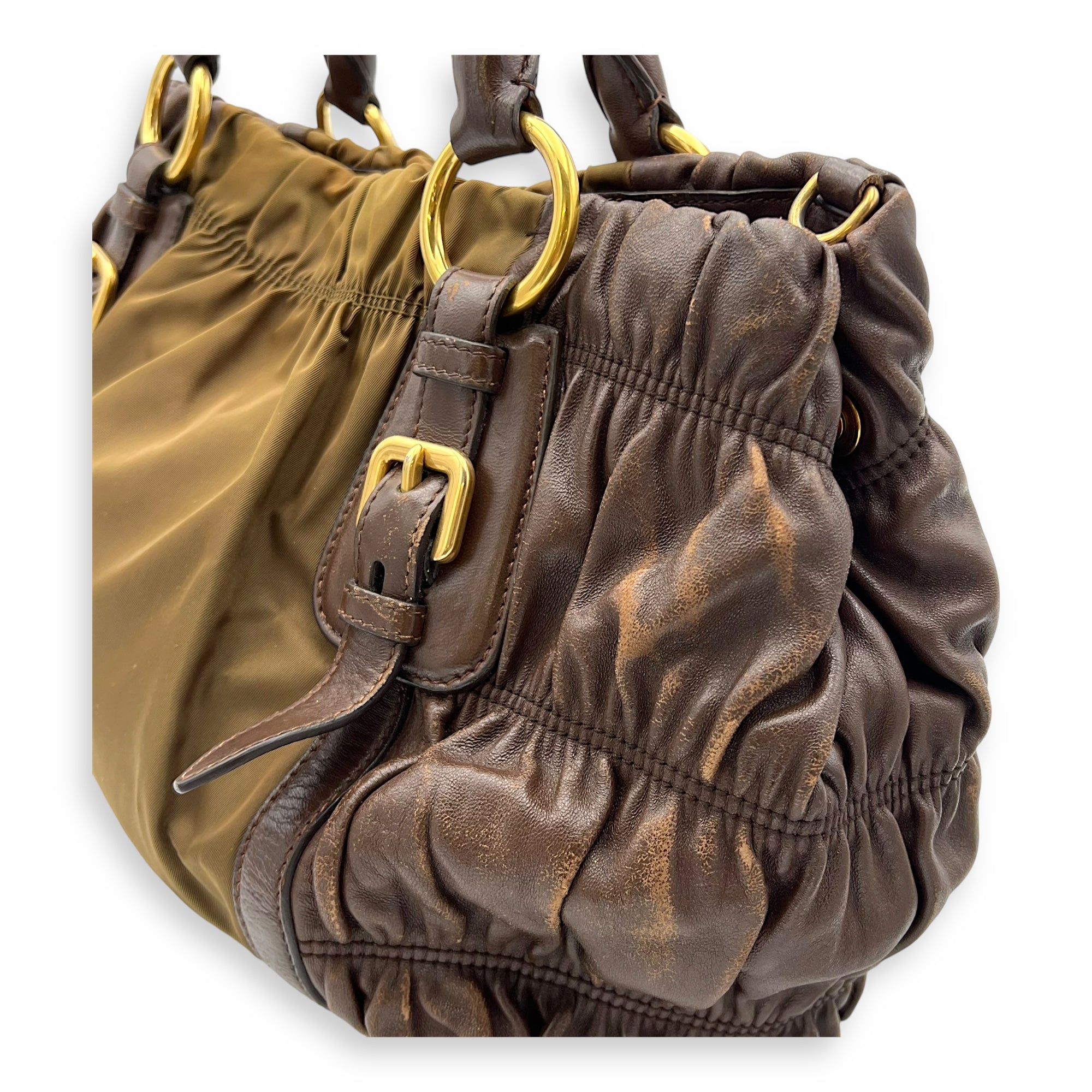 Vintage Top Handle Bag Green in Nylon, Gold hardware - Image 12