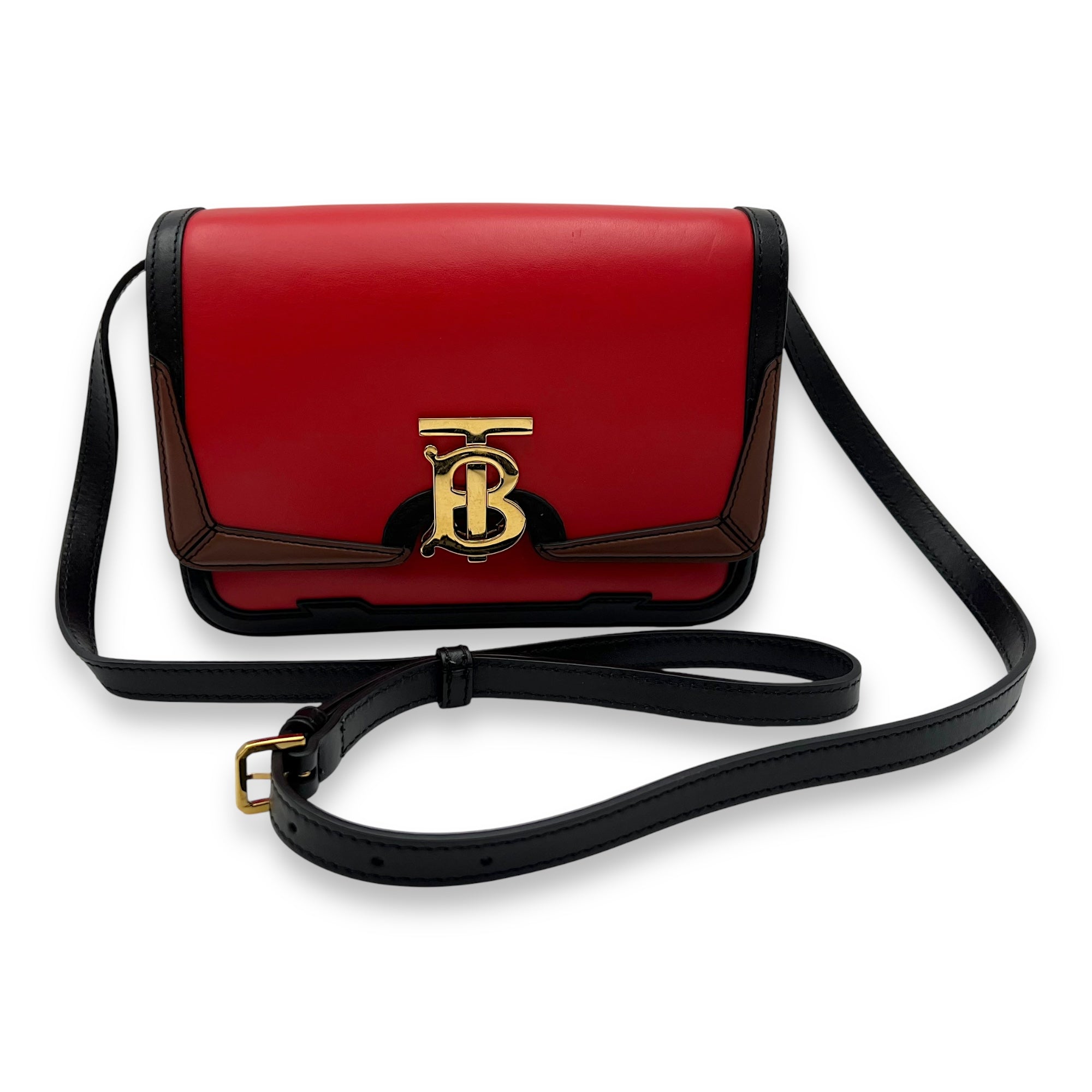 TB Red Crossbody Bag in Calfskin, Gold hardware - Image 10