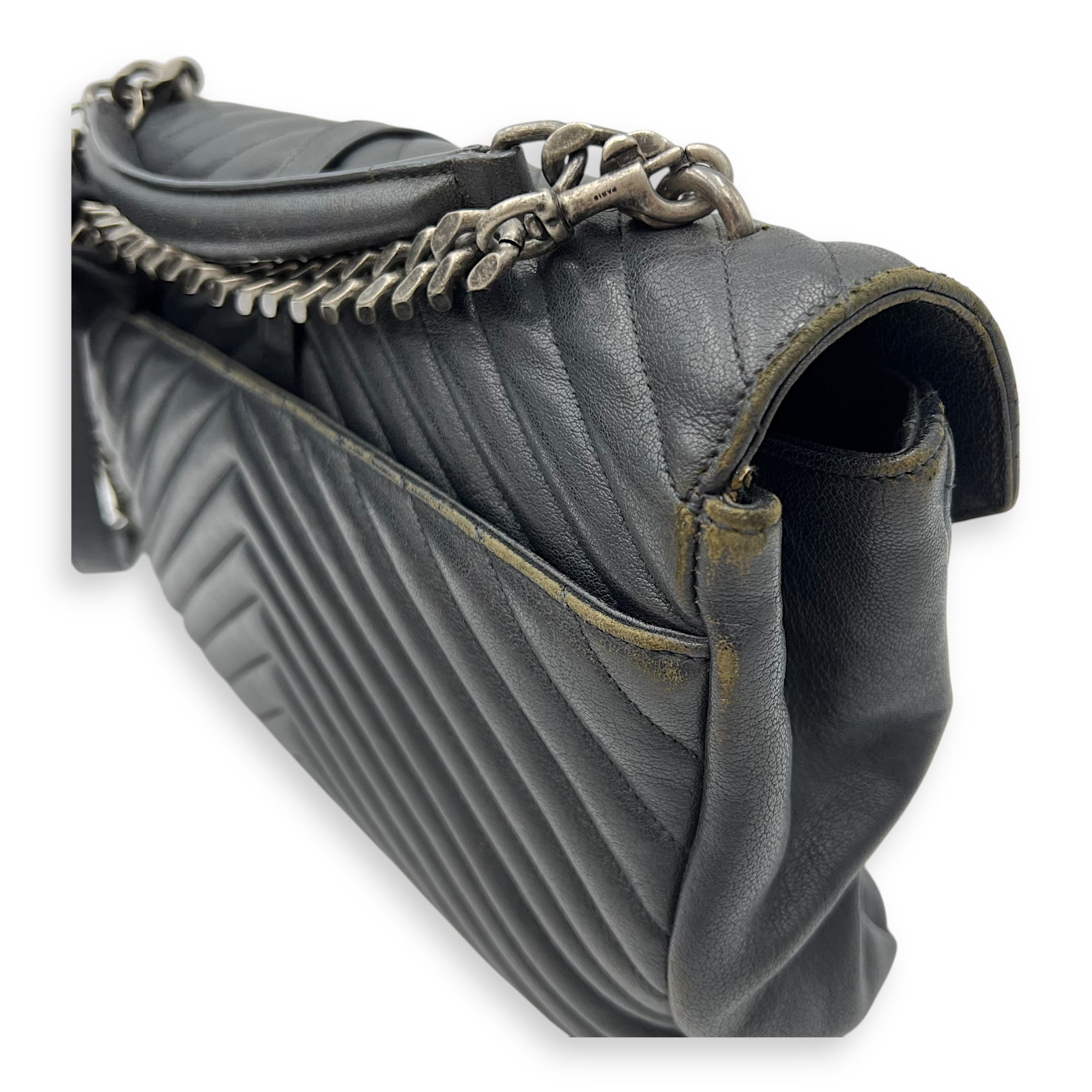 College Large Grey Shoulder Bag in Calfskin, Silver hardware - Image 12