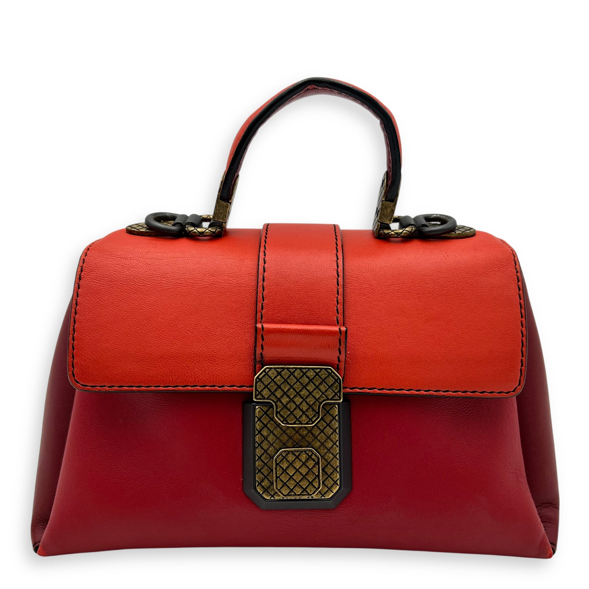 Piazza Top Handle Bag Red in Calfskin, Ruthenium hardware