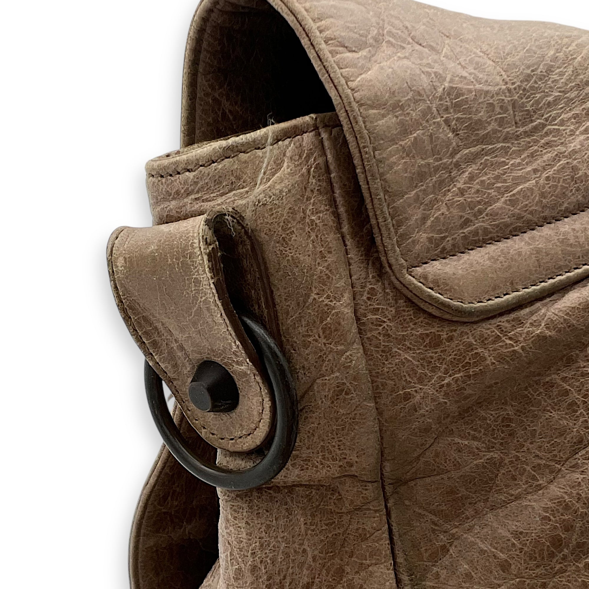 Folk Brown Crossbody Bag in Distressed Leather, Gunmetal hardware - Image 12