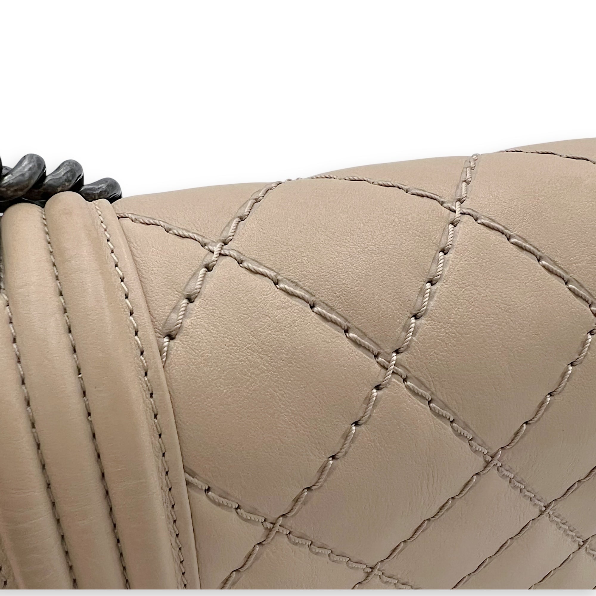 Boy Medium Beige Shoulder Bag in Calfskin, Gunmetal hardware - Image 13