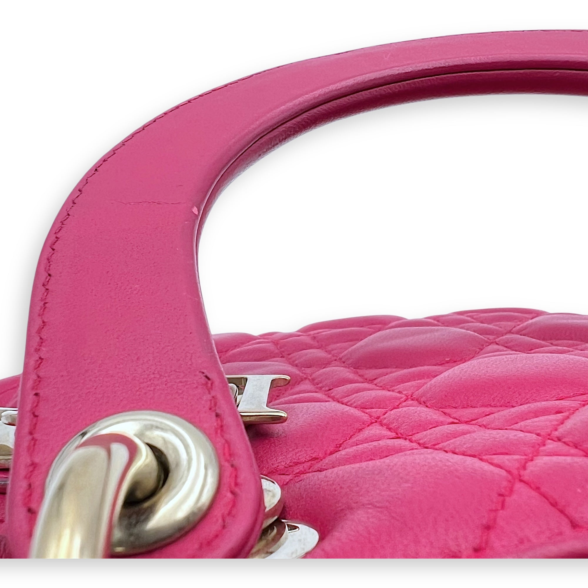 Lady Dior Medium Pink Top Handle Bag in Lambskin, Gold hardware - Image 14