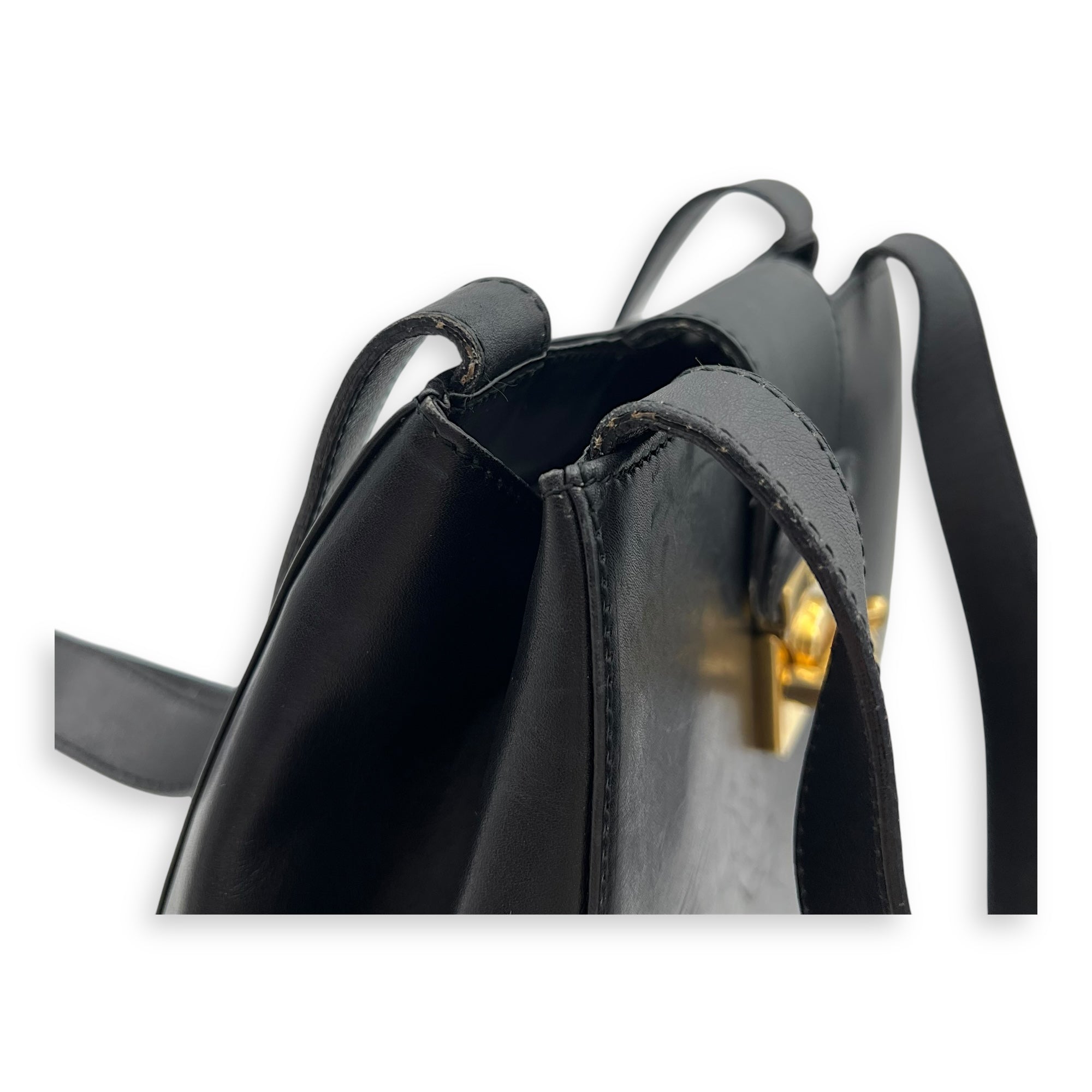 Gancini Black Shoulder Bag in Calfskin, Gold hardware - Image 12