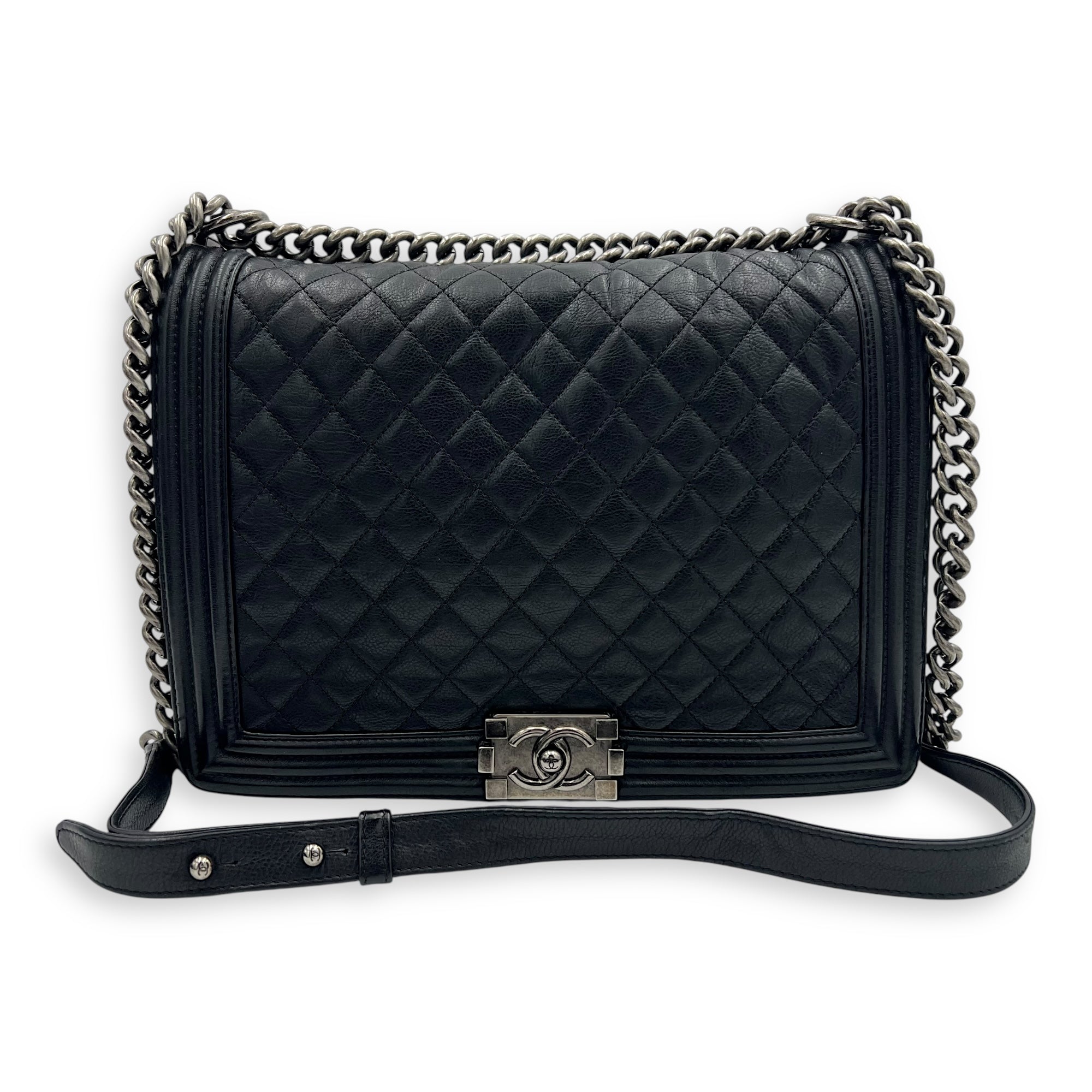 Boy Shoulder Bag Large Black in Calfskin, Ruthenium hardware - Image 13