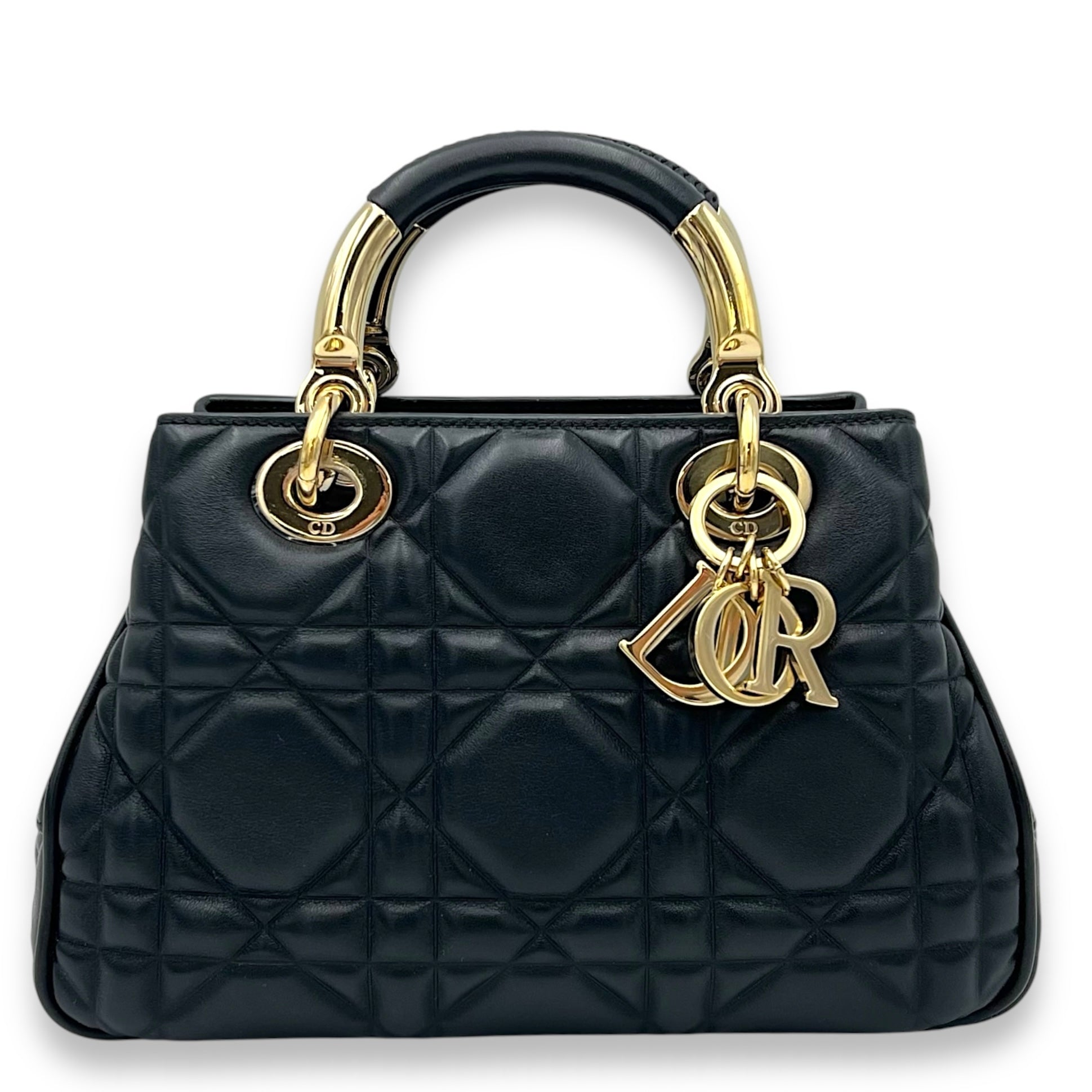 95.22 Black Top Handle Bag in Calfskin, Gold hardware