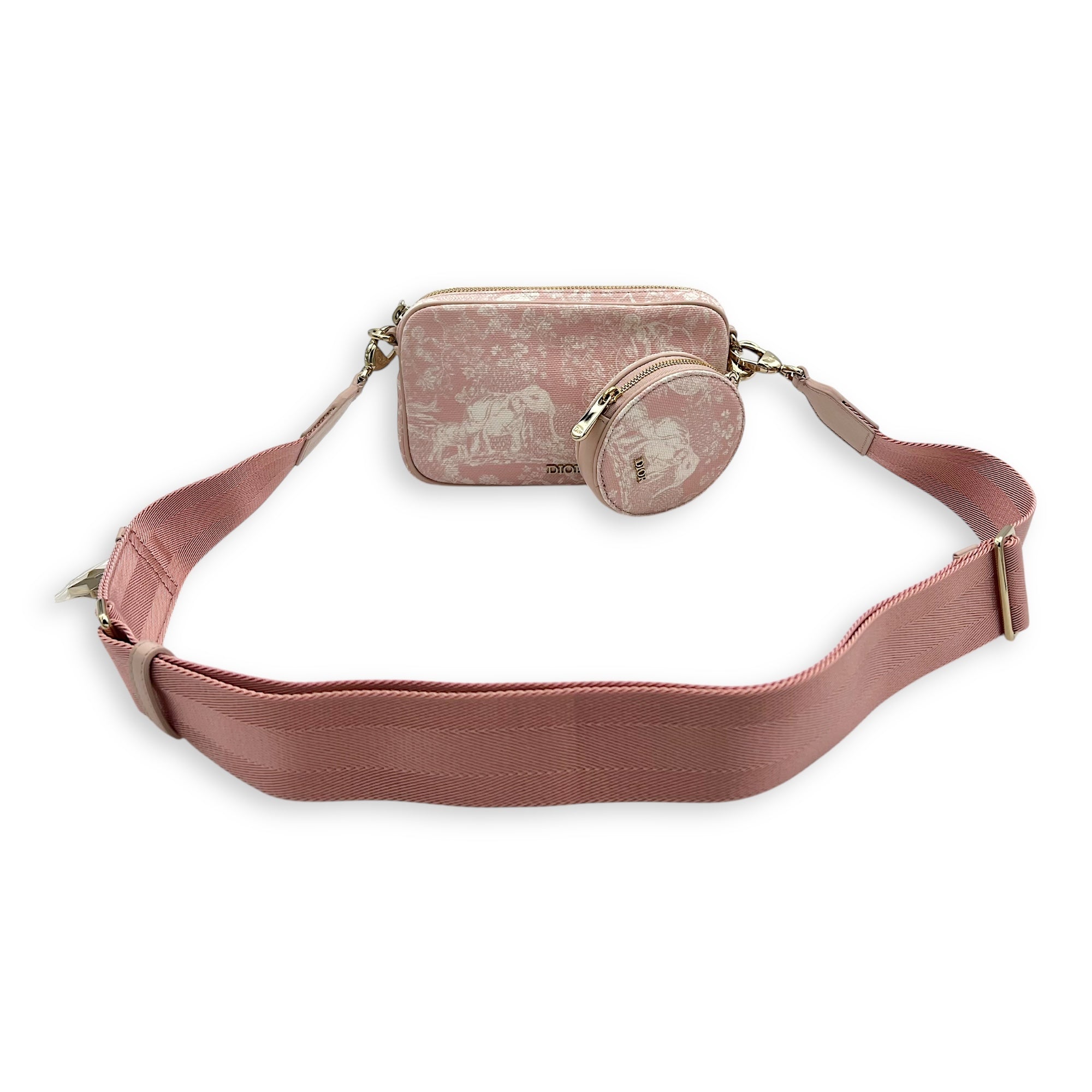 Multi-pouch Crossbody Bag Pink in Canvas, Light Gold hardware - Image 16