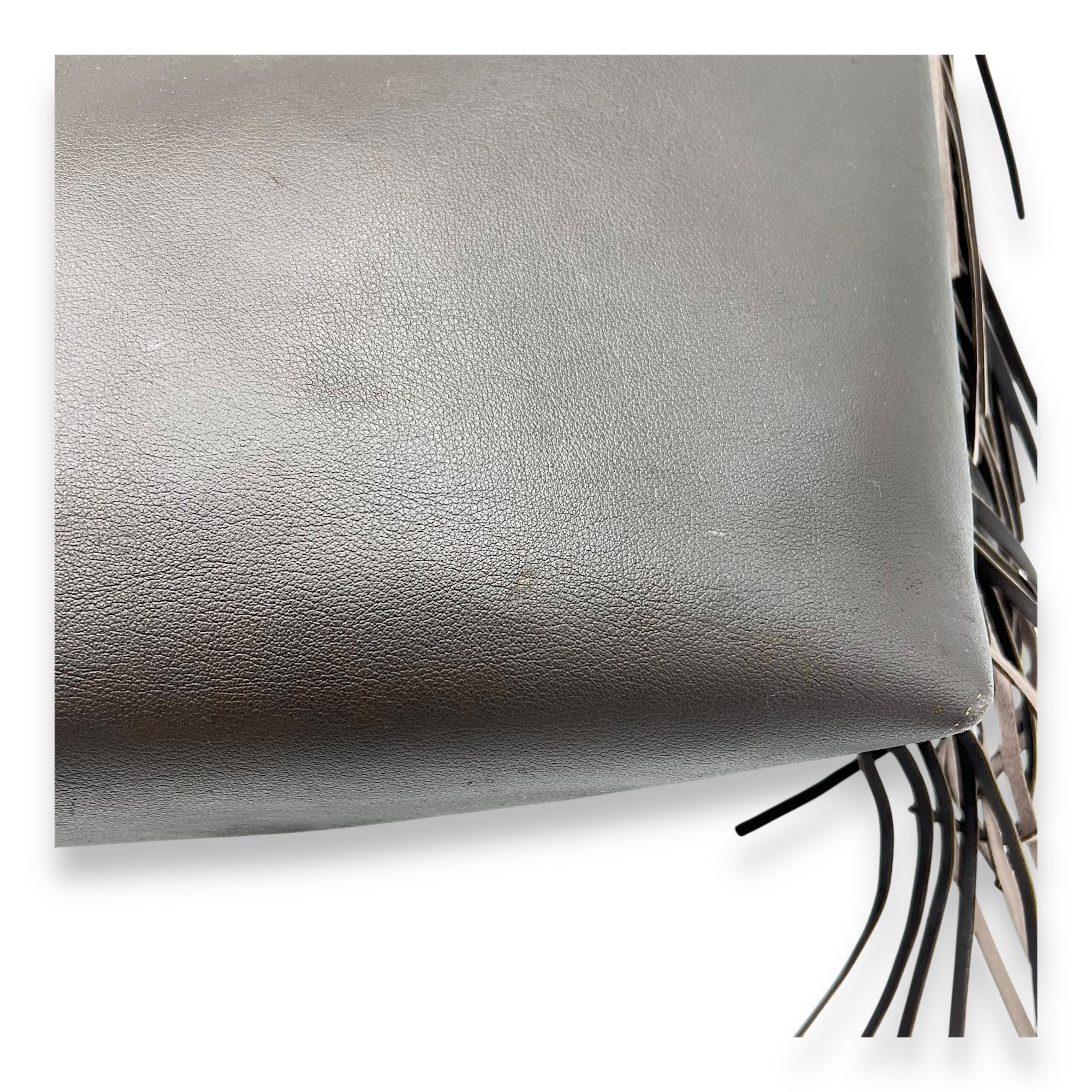 East West Shopping Fringe Tote Bag Grey in Calfskin, Silver hardware - Image 10