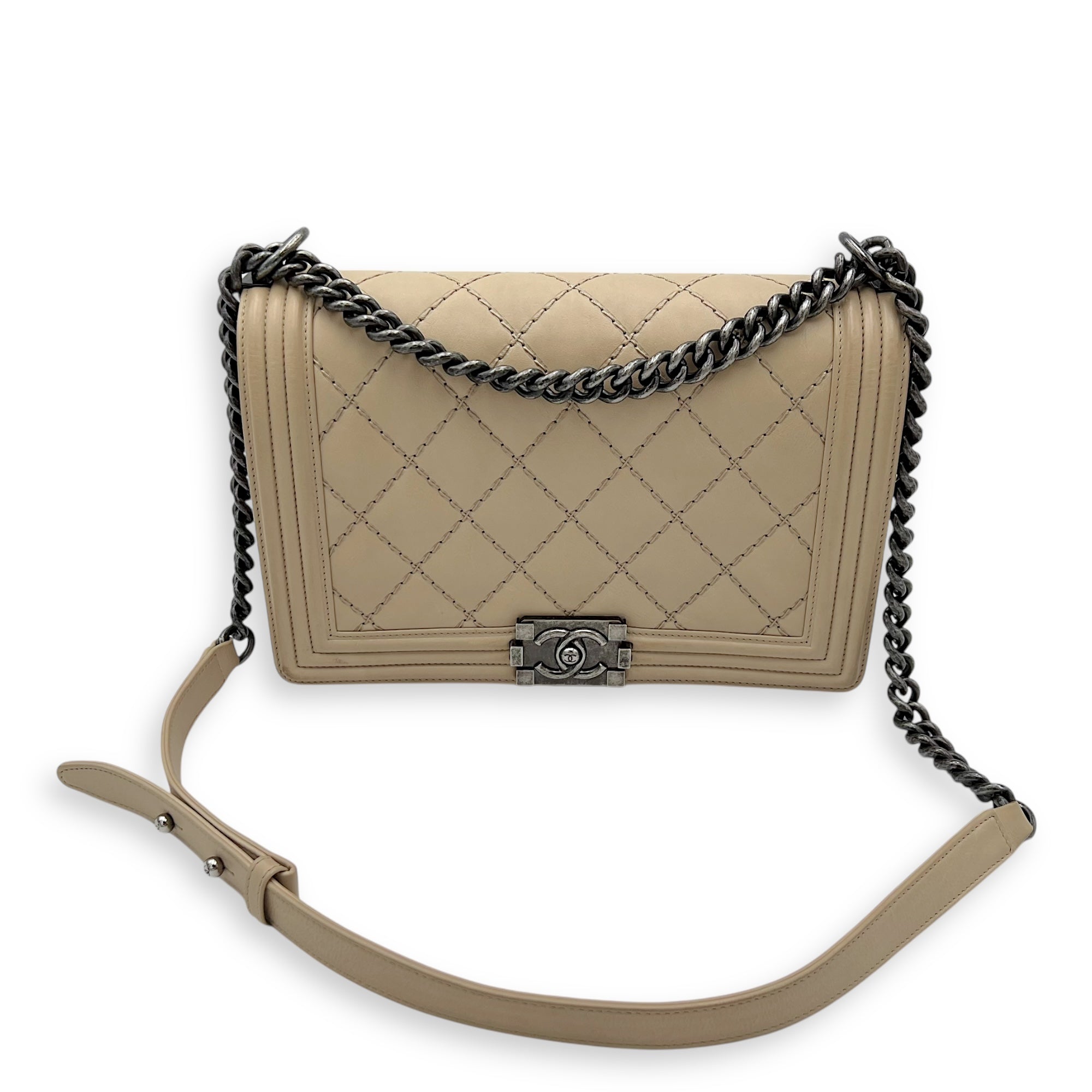 Boy Medium Beige Shoulder Bag in Calfskin, Gunmetal hardware - Image 19