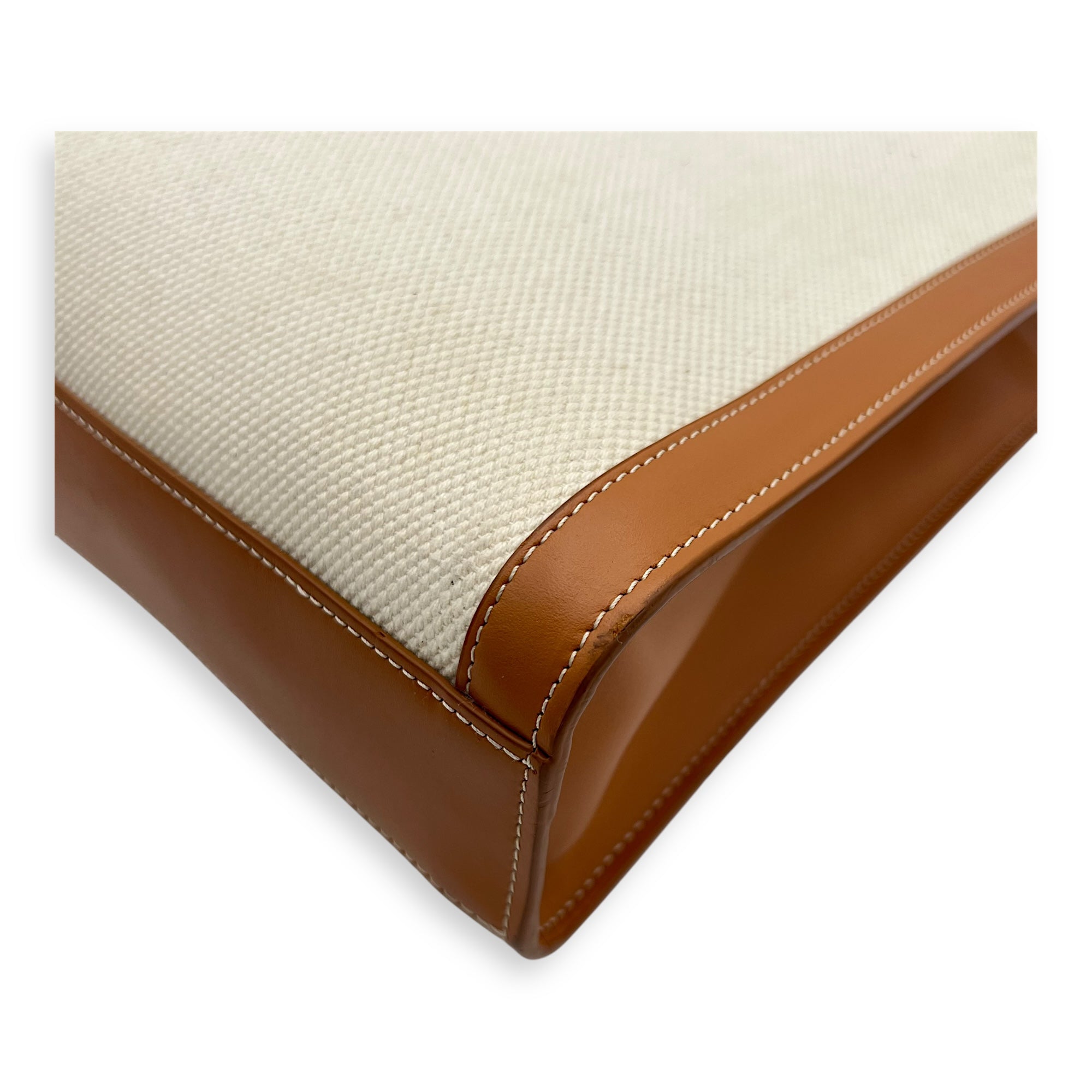 Cabas Top Handle Bag Brown in Canvas, Gold hardware - Image 11