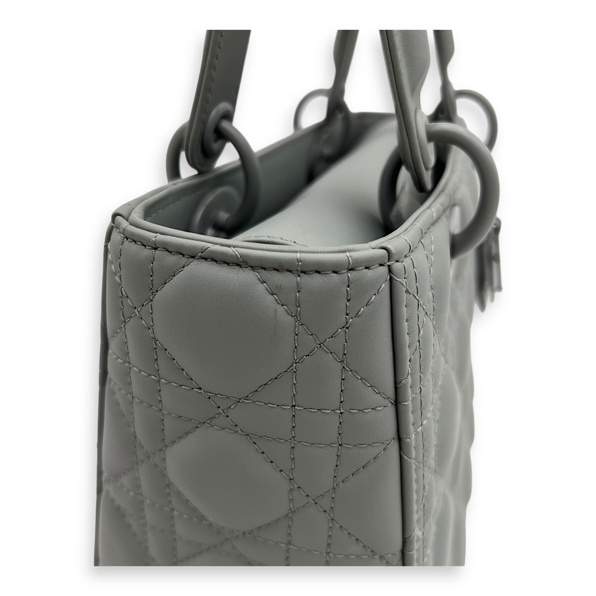 Lady Dior Medium Grey Top Handle Bag in Lambskin, Ultramatte hardware - Image 10