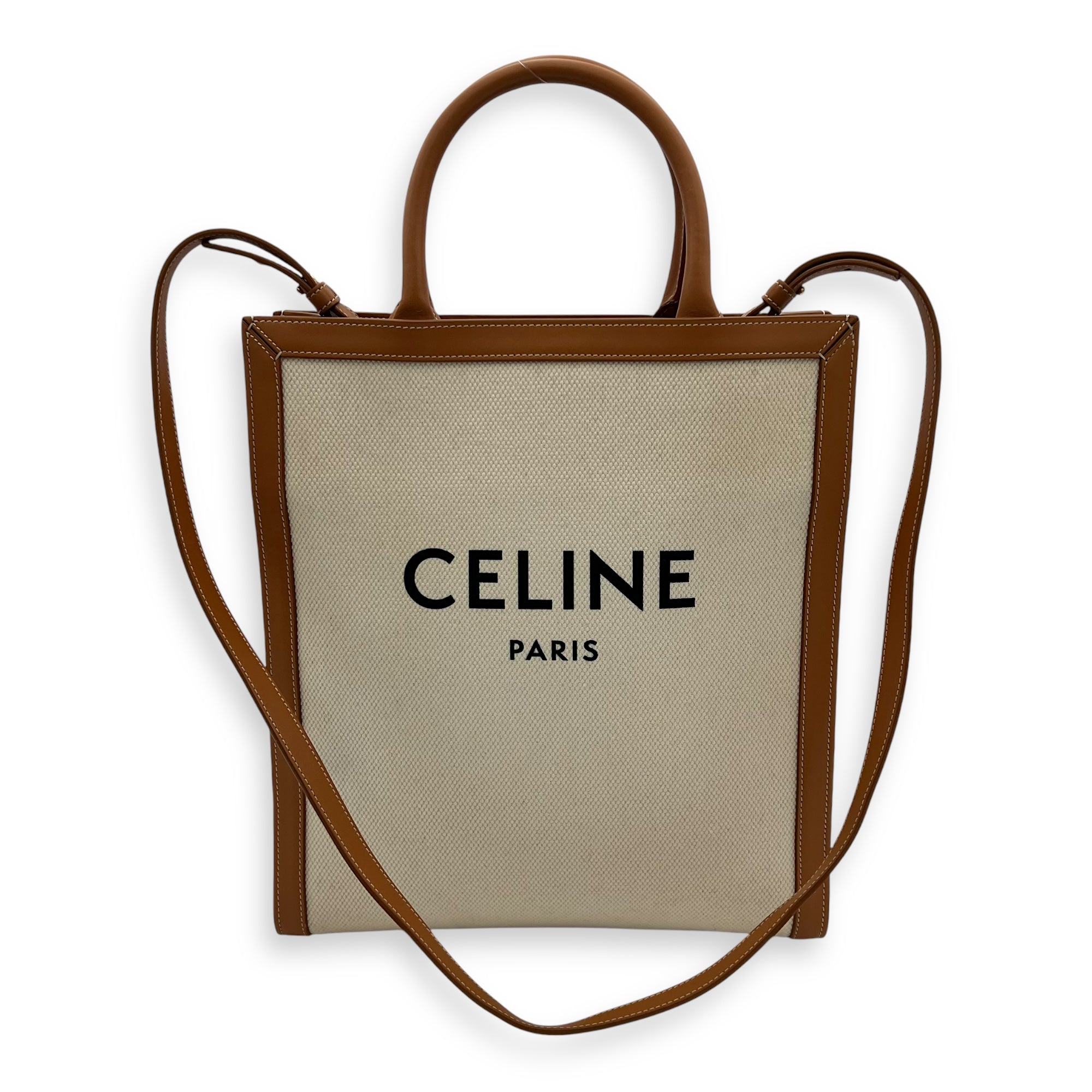 Cabas Top Handle Bag Brown in Canvas, Gold hardware - Image 14