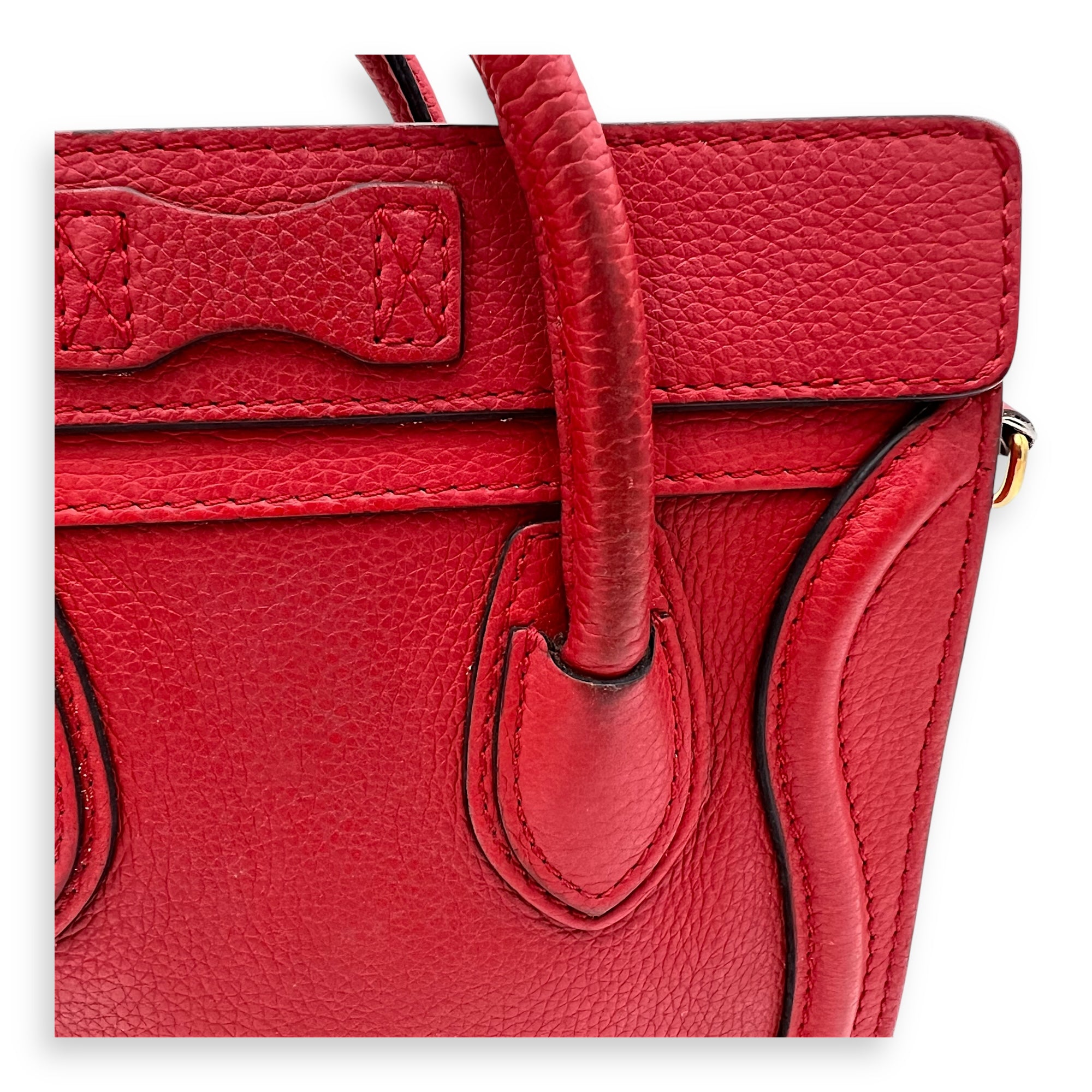 Luggage Nano Red Top Handle Bag in Calfskin, Gold hardware - Image 14