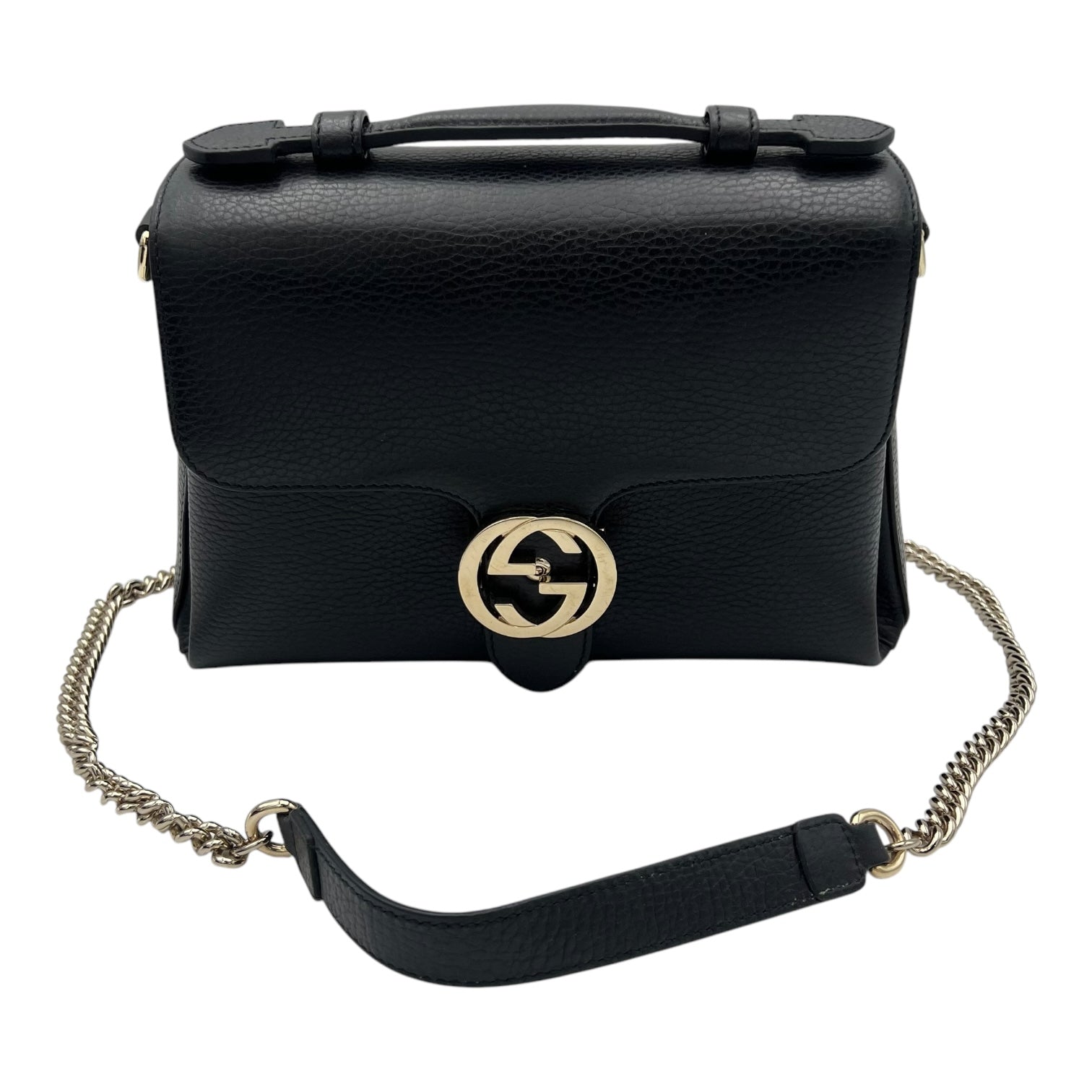 Interlocking G Top Handle Bag Black in Calfskin, Gold hardware - Image 12