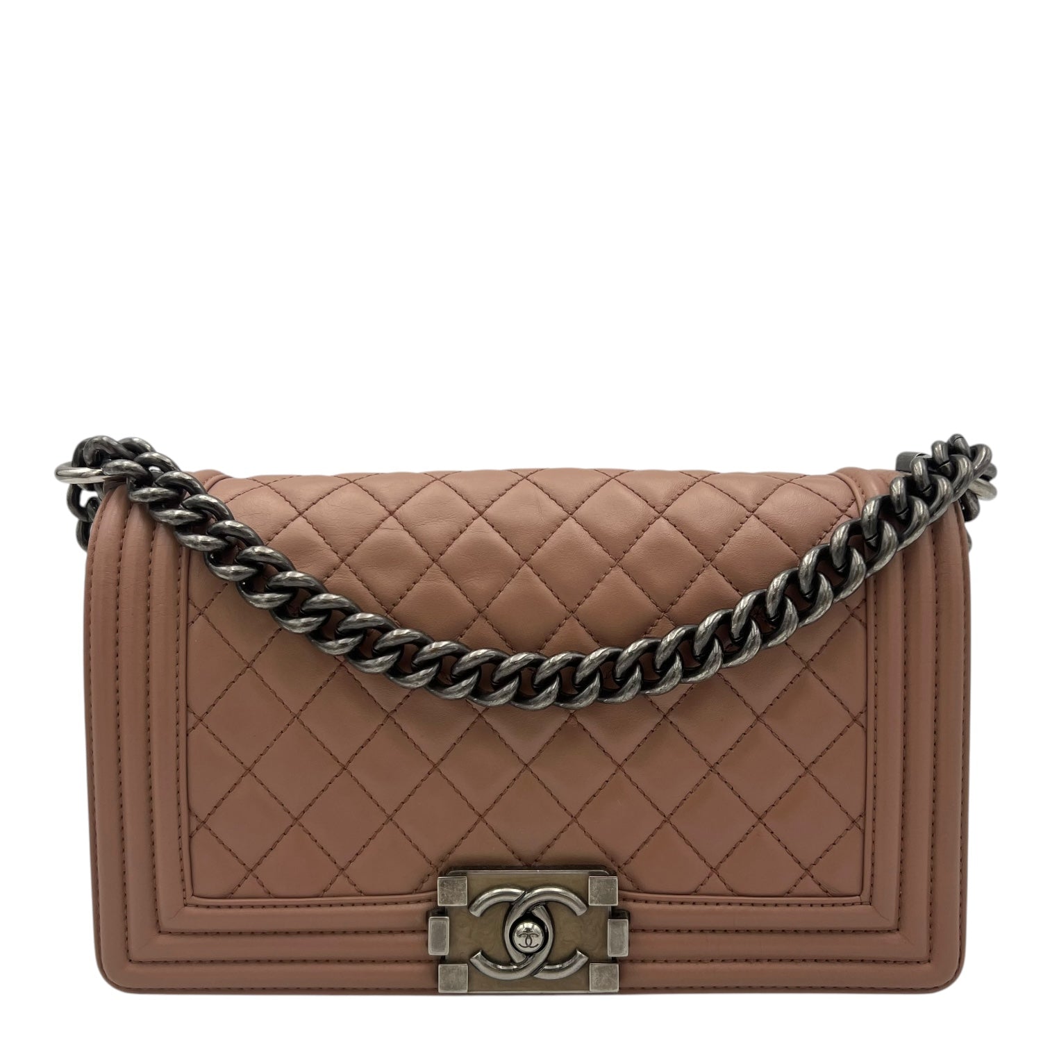 Boy Medium Pink Shoulder Bag in Calfskin, Ruthenium hardware