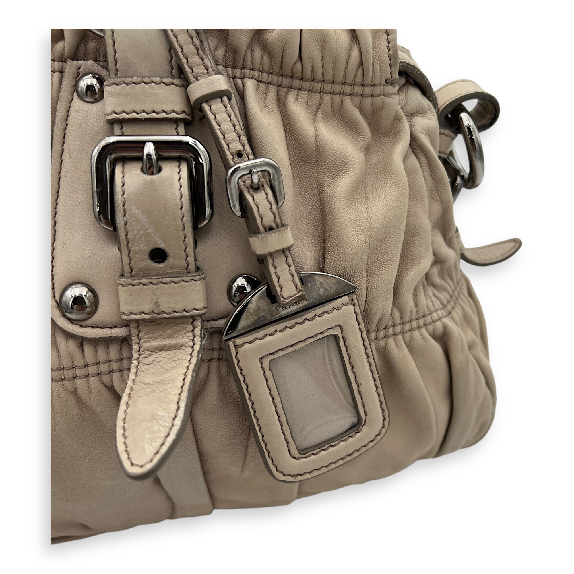 Gaufre Satchel Beige Top Handle Bag in Lambskin, Silver hardware - Image 13