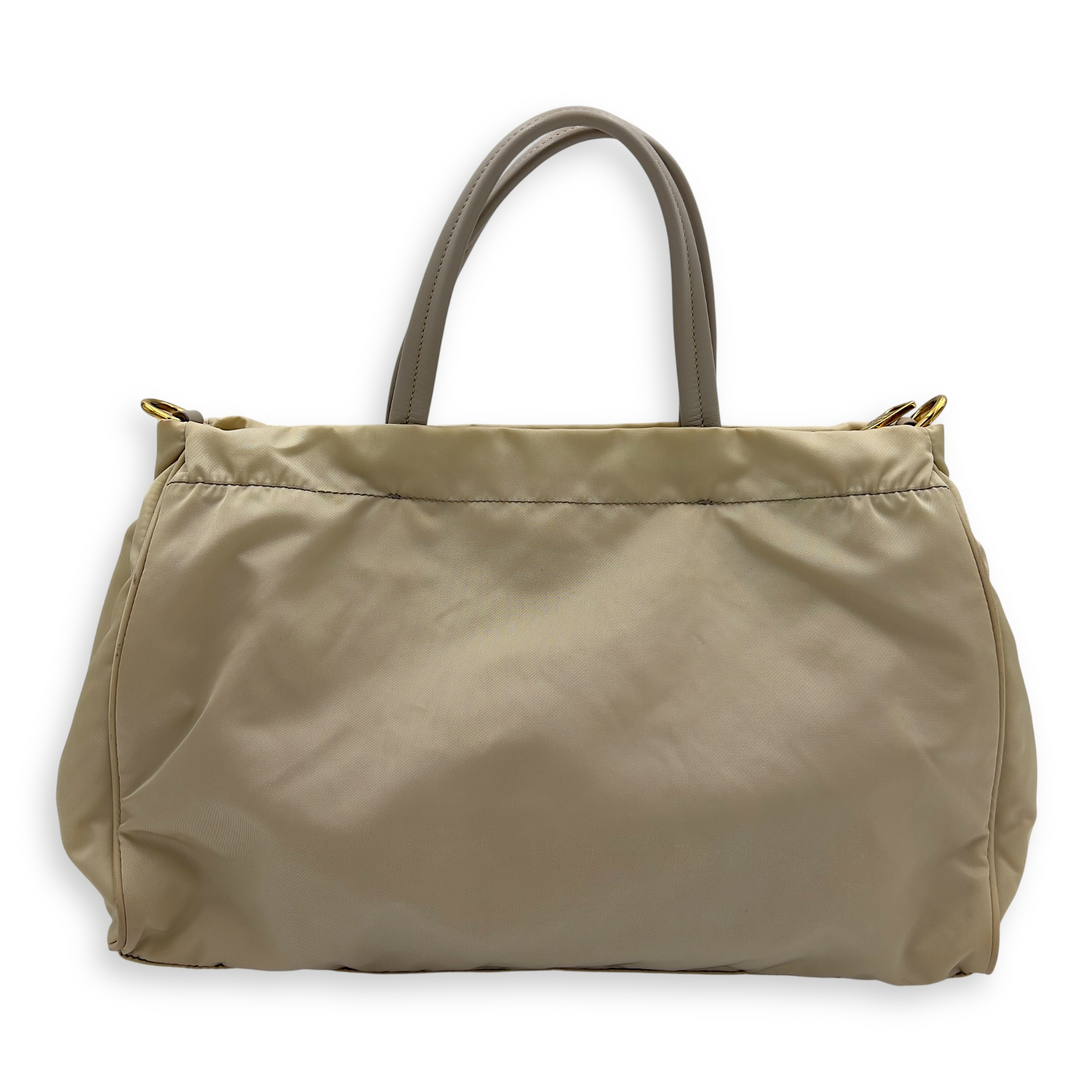 Logo Top Handle Bag Beige in Nylon, Gold hardware - Image 3