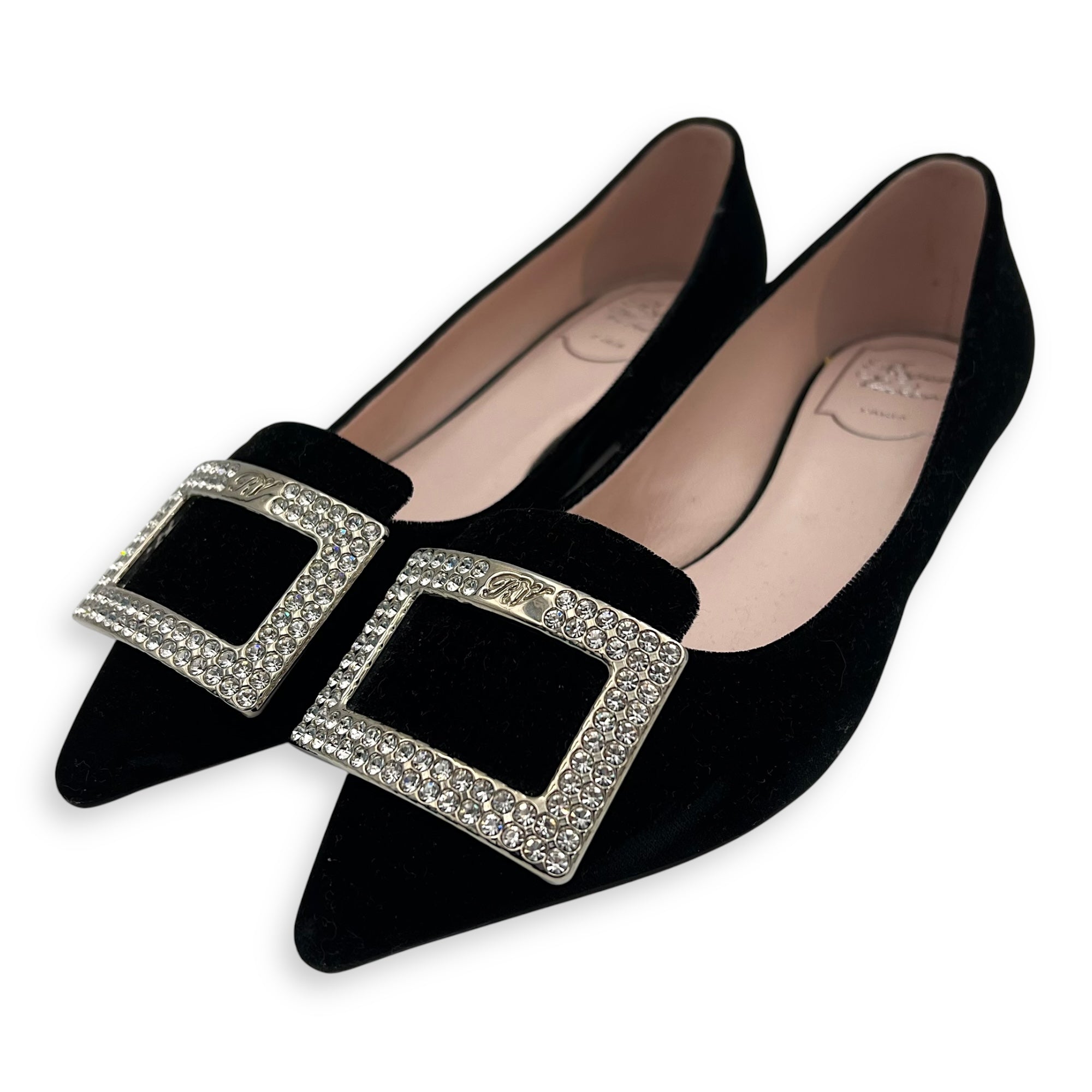 Gommettine Strass Buckle Ballet 25 37 Black Shoes in Velvet, Silver hardware - Image 3