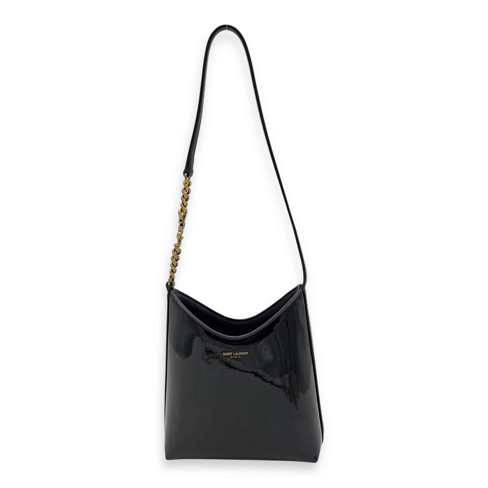 Logo Bucket Bag Black in Patent Leather, Gold hardware - Image 11