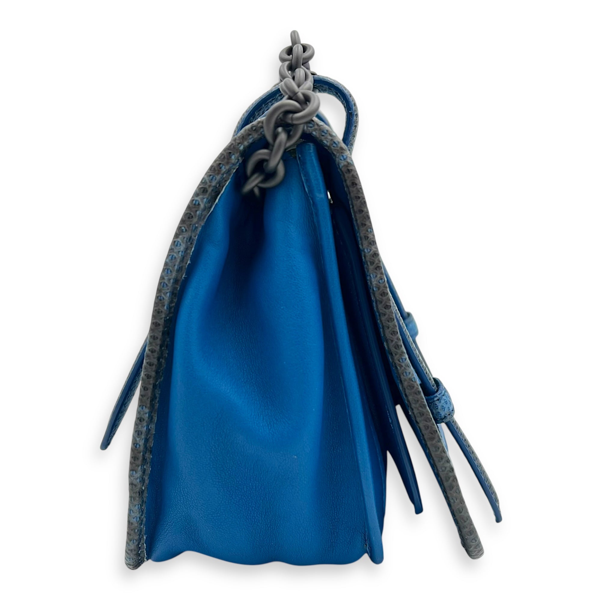 Intrecciato Blue Shoulder Bag in Lambskin and Lizard, Ruthenium hardware - Image 5