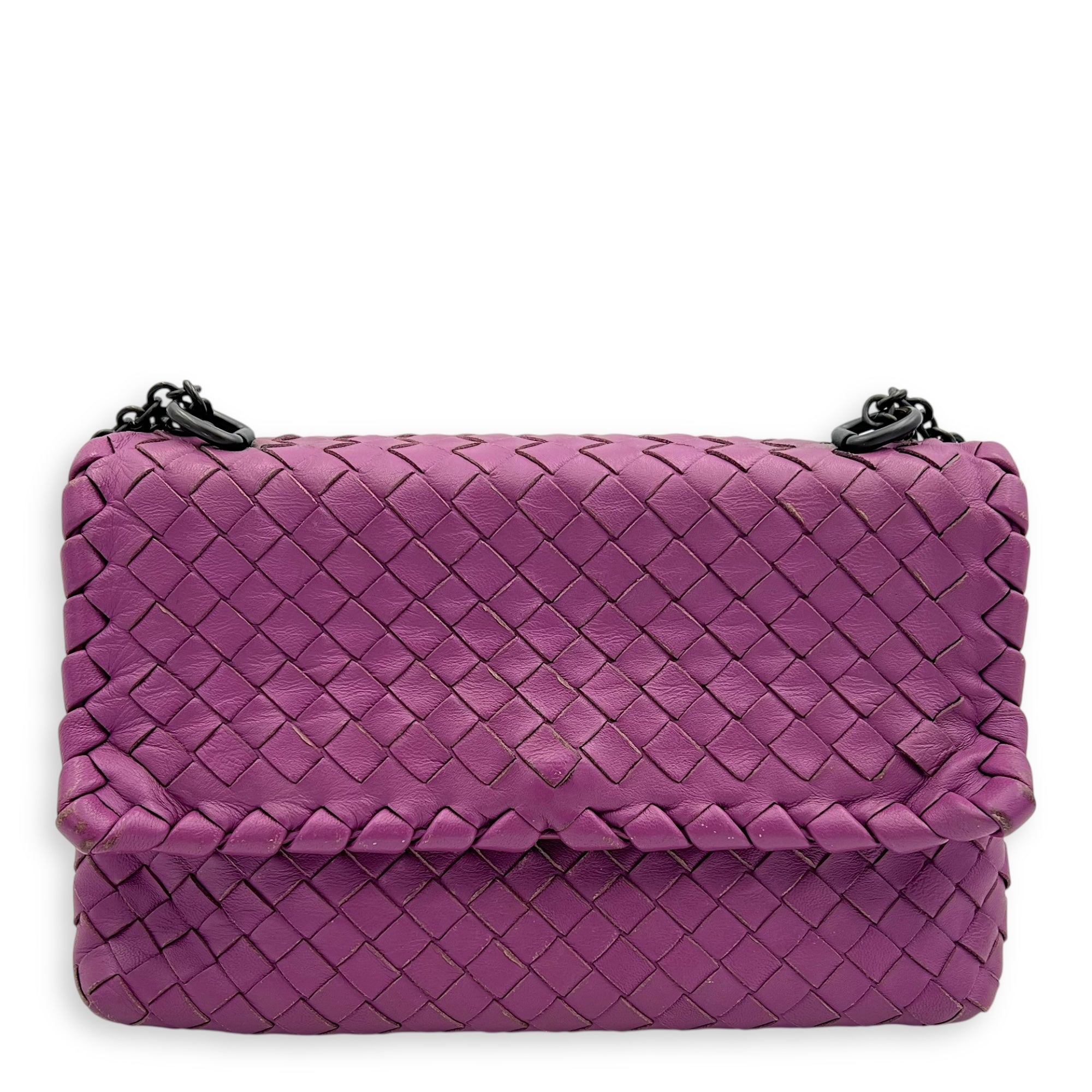 Intrecciato Shoulder Bag Purple in Lambskin, Ruthenium hardware