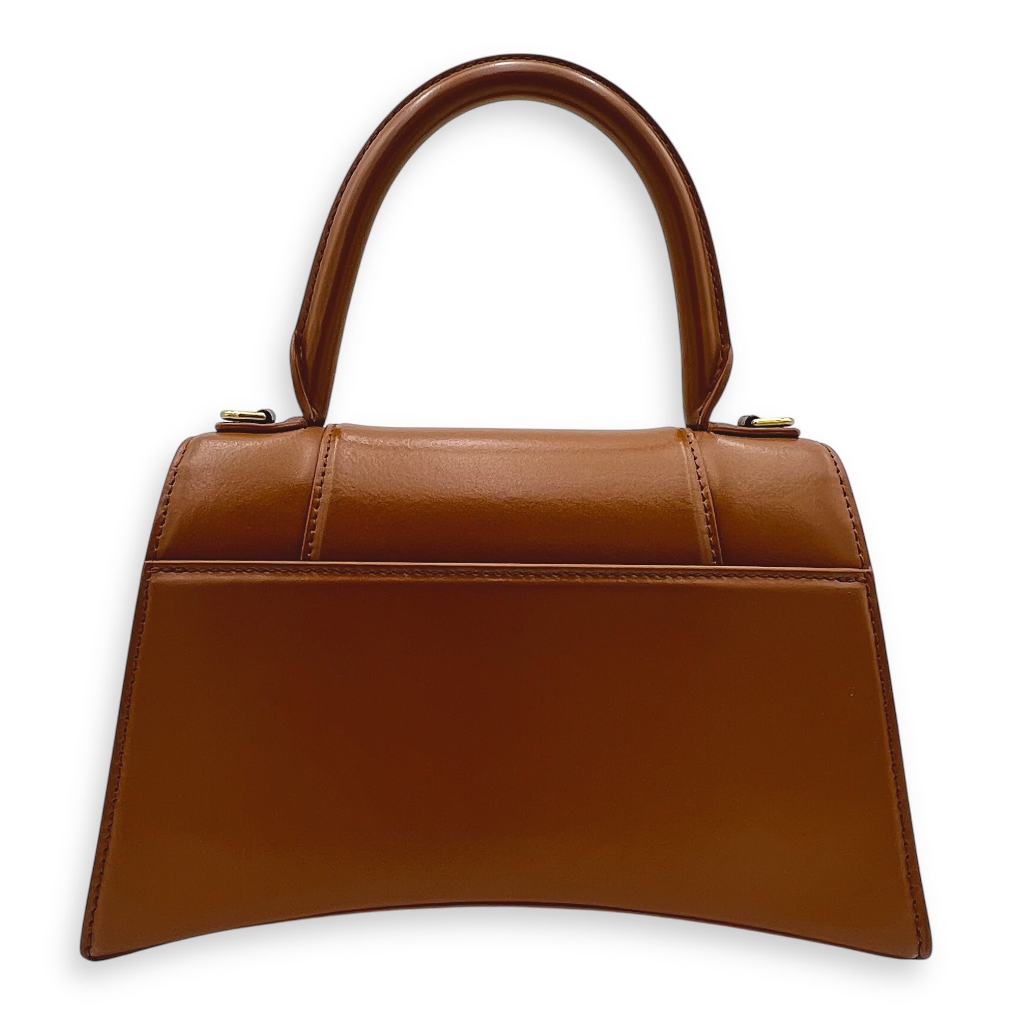 Hourglass Top Handle Bag Small Brown in Calfskin, Gold hardware - Image 3