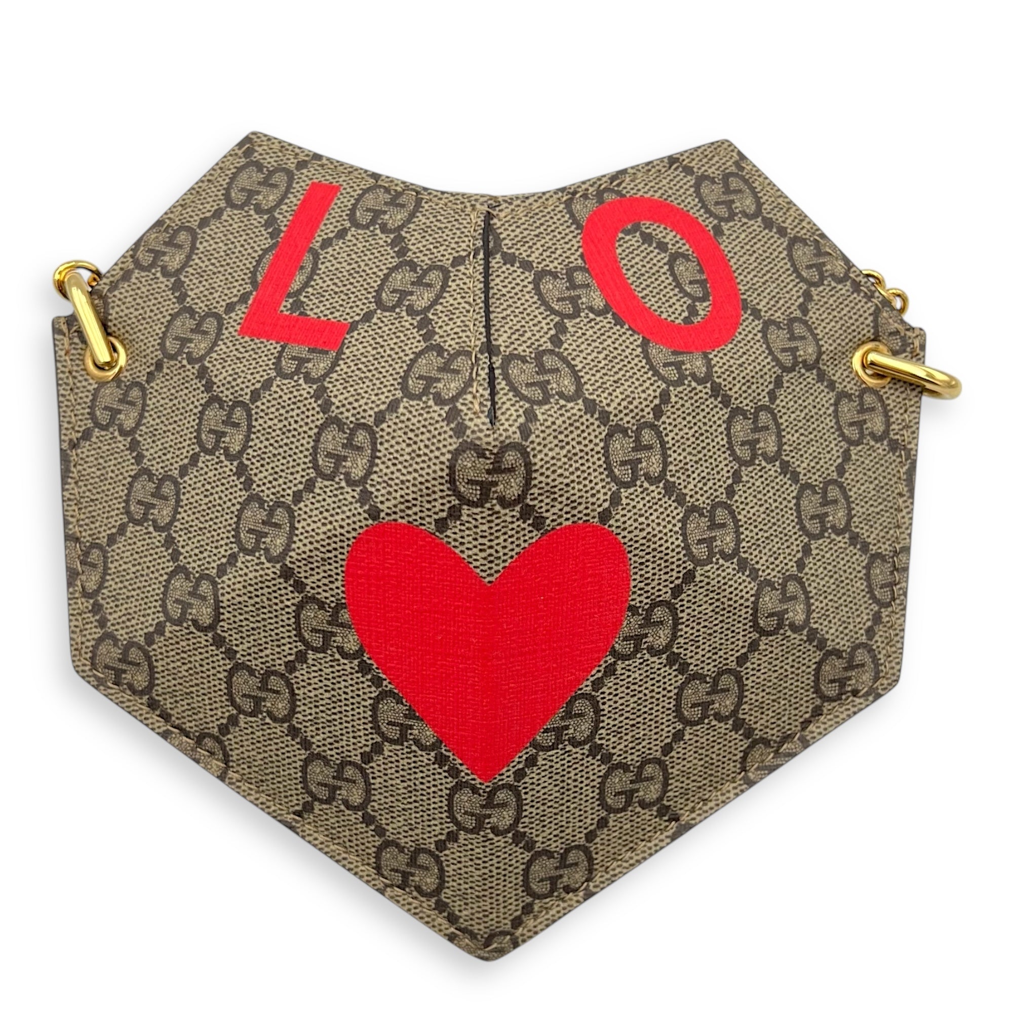 Supreme Heart Love Chain Shoulder Bag Beige in Coated Canvas, Gold hardware