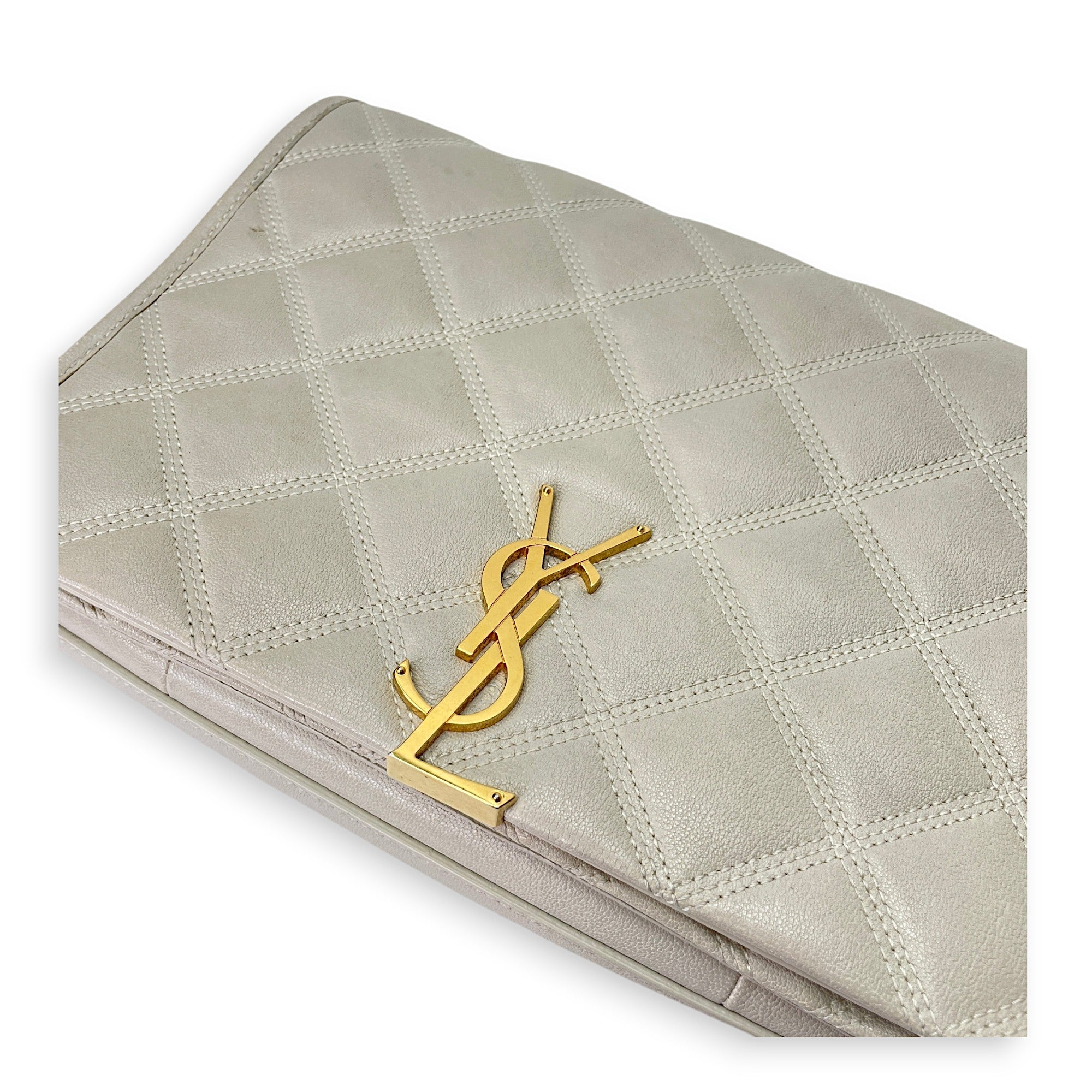 Becky Cream Shoulder Bag in Calfskin, Gold hardware - Image 7